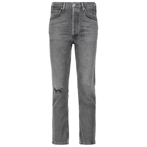 Citizens of Humanity - Jolene High-Rise Straight Jeans Faded Black Distressed 31